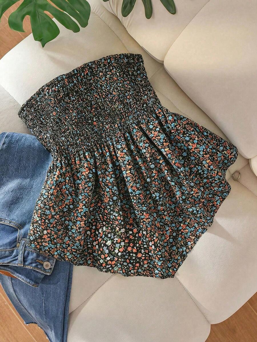 SHEIN Frenchy 夏季大码不对称无肩带黑色女式衬衫 - 彩色 - 查看 1