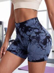 Slayform Slayform Shorts de sport tie-dye pour femmes, shorts de yoga taille haute amincissants pour le fitness - Bleu marine - Voir 6