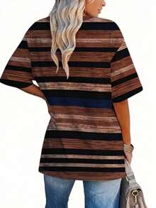EMERY ROSE Camiseta casual americana de talla grande con estampado de rayas - Multicolor - Ver 2