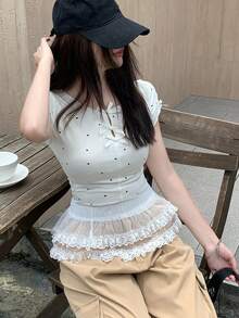 DAZY Women Plain Elegant Daily Lace Decor Pleated A-Line Skirt - White - View 9
