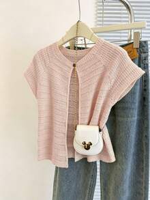 Franclia New Arrival Niche Design Striped Round Neck Unique Versatile Slim Fit Cardigan For Women - Baby Pink - View 3