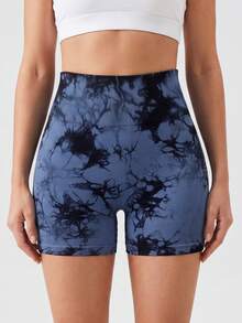 Slayform Slayform Shorts de sport tie-dye pour femmes, shorts de yoga taille haute amincissants pour le fitness - Bleu marine - Voir 5