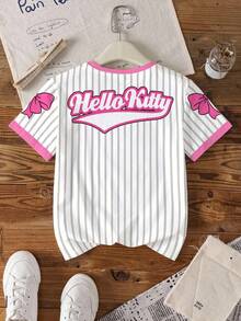 HELLO KITTY AND FRIENDS | SHEIN Tween flickors tecknat tryck rund hals kortärmad avslappnad mångsidig t-shirt - Vitt - Visa 2