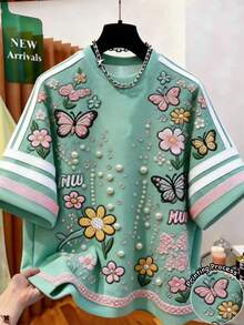Resyla Floral Print Round Neck Short Sleeve T-Shirt, Summer - Multicolor - View 1