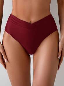 Swim Basics 女款素色極簡日常泳裝泳褲 - 酒紅色 - 查看 5