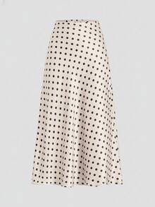 SHEIN Tall CURVE 女士大码波点休闲日常半身裙，夏季 - 杏色 - 查看 3