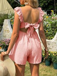 SHEIN Đồ liền thân camisole nữ mặc thường ngày đi nghỉ, hở lưng, thắt nơ, gấu bèo nhún, cho bà bầu - Hồng - Xem 2