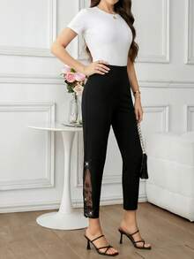 Amorya Quần lửng ôm sát mắt cá chân dành cho nữ, thêu đính đá. - màu đen - Xem 6