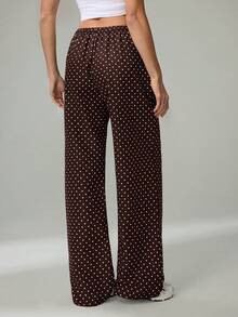 SHEIN Tall Quần dài màu nâu, quần mùa đông, quần Giáng sinh, quần năm mới, quần dệt chấm bi nâu, quần ống rộng thắt eo dành cho nữ, quần chấm bi nâu, quần chấm bi nâu, quần mùa thu, quần áo mùa thu cho nữ, quần áo mùa đông cho nữ - Cà phê nâu - Xem 3