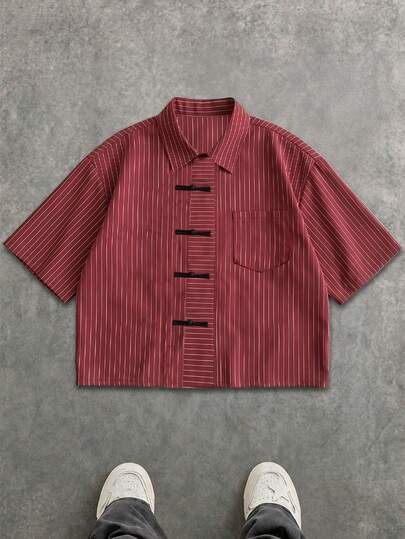 SWAVVY Camisa casual de manga corta con rayas minimalista para hombre