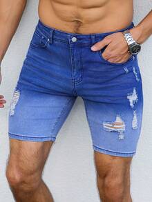 EGENSIO Quần short jean bó rách dành cho nam - Màu xanh lam - Xem 5