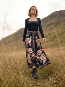 CAJUNI Tropical Vacation Boho Tufting Flowers Cute Long Skirt - Multicolor - View 6