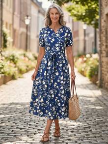 EMERY ROSE Vestido casual de mujer con estampado en toda la prenda y manga corta - Multicolor - Ver 3