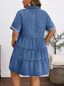 EMERY ROSE Plus Size Women's Vintage Washed Denim Snowflake Print Dress, Spring/Summer - Dark Wash - View 2