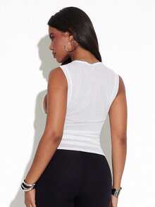 Hauture Women's White Summer Semi Sheer Scoop Neck Tank Top,Low Armhole,Casual Basic Loungewear,Old Money Aesthetic,Fitted Cropped Knitwear,Everyday - White - View 2