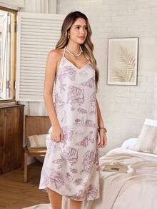 Serenescape French Classical Portrait Print Backless Nightgown For Women - Brown - View 5