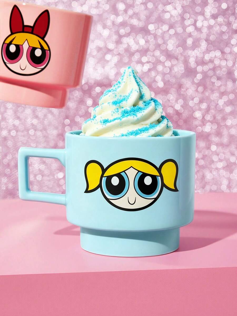 THE POWERPUFF GIRLS X SHEIN 1 Cốc in hình hoạt hình xếp chồng được, dung tích 375ml (12.7oz), chịu được nhiệt và lạnh, có thể dùng trong lò vi sóng và máy rửa chén, thích hợp đựng nước, sữa, nước ép, cà phê, Blossom, Bubbles, Buttercup, Mojo. - Màu xanh lam - Xem 1