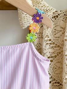 Cozy Pixies Đầm patchwork sọc cầu vồng cho bé gái, đầm chữ A thắt eo họa tiết hoa nhiều màu sắc, thích hợp cho các dịp thường nhật, lễ hội, đi biển, nghỉ mát, phong cách boho, mùa xuân/hè. - Nhiều màu - Xem 7
