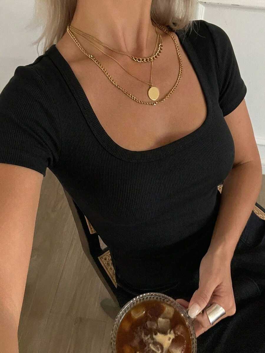 Livesso Áo camisole nữ màu trơn, kiểu dáng công sở, hàng mới về mùa hè. - màu đen - Xem 1