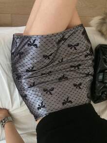 DAZY 女款蝴蝶結印花黑色波點緊身鉛筆裙，休閒 Y2K 辦公室約會之夜、婚禮、時尚派對、優雅通勤度假 - 灰色 - 查看 9