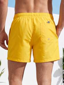 Men Animal Print Drawstring Waist Swim Trunks, Holiday - Yellow - View 2