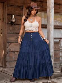 Nubod Falda casual romántica de estilo francés para talla grande - Azul - Ver 7