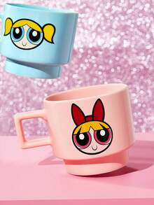 THE POWERPUFF GIRLS X SHEIN 1 ly cốc 12.7oz/375ml có thể xếp chồng, in hình hoạt hình, chịu lạnh và chịu nhiệt, dùng được trong lò vi sóng và máy rửa bát, phù hợp đựng nước, sữa, nước trái cây, cà phê, Blossom, Bubbles, Buttercup, Mojo - Hồng - Xem 2