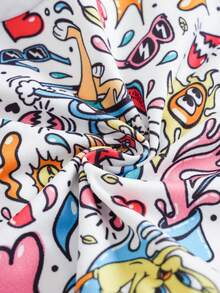LOONEY TUNES X SHEIN 女士趣味卡通字母印花无钢圈舒适文胸和宽松内裤套装 - 白色 - 查看 6