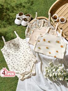 Vintaside Kids Bộ 4 món áo liền quần hai dây in hoa cho bé gái - Nhiều màu - Xem 3