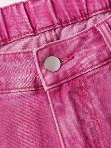 SHEIN MOD Celana Jeans Kasual Wanita Ukuran Besar, Longgar, dengan Kantong, dan Kaki Lebar - Berwarna merah muda - View 3