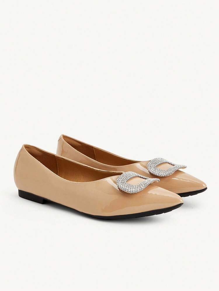CUCCOO CHICEST 2026 New Versatile Rhinestone Shoes Women's Spring And Autumn Sparkling Diamond Buckle Elegant Low Vamp Pointed Tip Not Tired Feet Flat Shoes