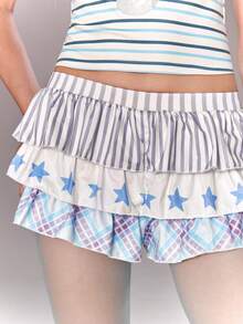 ROMWE Kawaii Bộ 2 món váy cạp thấp in hình khóa Sol Y2K dành cho nữ - Màu xanh lam - Xem 13