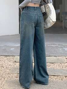 DAZY Women's High Waisted Wide Leg Denim Jeans With Pockets - Light Wash - View 5