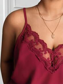 Villa Velisse Plus Size Fashion Casual Lace Camisole + Plus Size Fashion Casual Loose Pants - Red - View 7