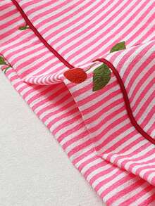 Joivida 2-Piece Pajama Set Short-Sleeved Shorts Striped Cherry  Print Casual Women's Home Wear Set - Pink - View 10