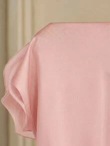 Anewsta Women's Short Sleeve Knit Top With 3D Rose Flower,Dusty Pink,Summer,Elegant,Dinner Date Waist Cinching Shiny Top For Wedding,Party - Dusty Pink - View 8
