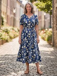 EMERY ROSE Vestido casual de mujer con estampado en toda la prenda y manga corta - Multicolor - Ver 7