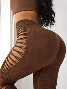 Slayform Slayform Women's Seamless Leopard Print Leggings, Women's Sports Tight Pants, Ripped Sexy Lifting Slim Fit Leggings, Tight Pants, Sports Pants - Brown - View 7