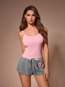 Lazeform 3pcs Women's Casual Sports Style Camisole Shorts + Zipper Hoodie Jacket Set, Suitable For Outerwear - Grey - View 3