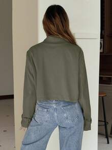 SHEIN EZwear 女款休閒軍綠色缺口領雙排扣夾克外套 - 軍綠色 - 查看 2
