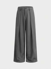 AXEPEAK Men's Solid Color Pleated Wide Leg Loose Casual Pants - Grey - View 9