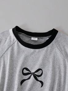 SHEIN 休閒都市韓風收腰針織蝴蝶印花洋裝，適合外出與日常穿著，適用於青少年女孩 - 灰色 - 查看 6