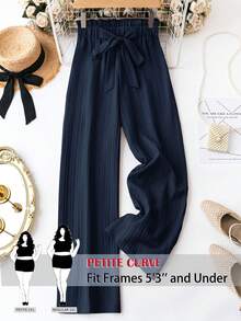 SHEIN PETITE CURVE Plus Size Solid Color Minimalist Commuter Elastic Waist Casual Pants - Navy Blue - View 8