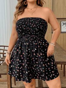SHEIN CURVE+ Plus Size Sleeveless Ditsy Floral Jumpsuit, Casual Vacation Style - Multicolor - View 3