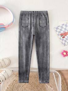 Bubblio Baby Girl Cute Street Style Casual Cute Versatile Printed Pattern Elastic Waist Long Pants Back-To-School Baptism Graduation  School Grey Autumn - Multicolor - View 2