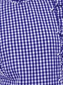 Nöista Blusa a cuadros rosa con mangas de volantes. Presenta mangas de volantes con volantes, un cuello alto y un estampado a cuadros, creando un estilo dulce y retro. Tiene un fuerte sentido del estilo y es perfecto para el uso en primavera y verano. Es un artículo versátil y práctico para vacaciones y ocasiones casuales. - Azul - Ver 3