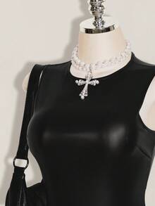 SHEIN ICON 女士纯色圆领无袖褶裥下摆迷你连衣裙 - 黑色 - 查看 5