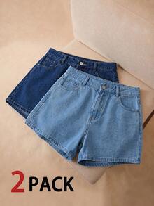 Elaquor Plus Size Summer Casual Slant Pocket Denim Shorts Set Beach Formal Sky Blue Navy Blue - Blue - View 10