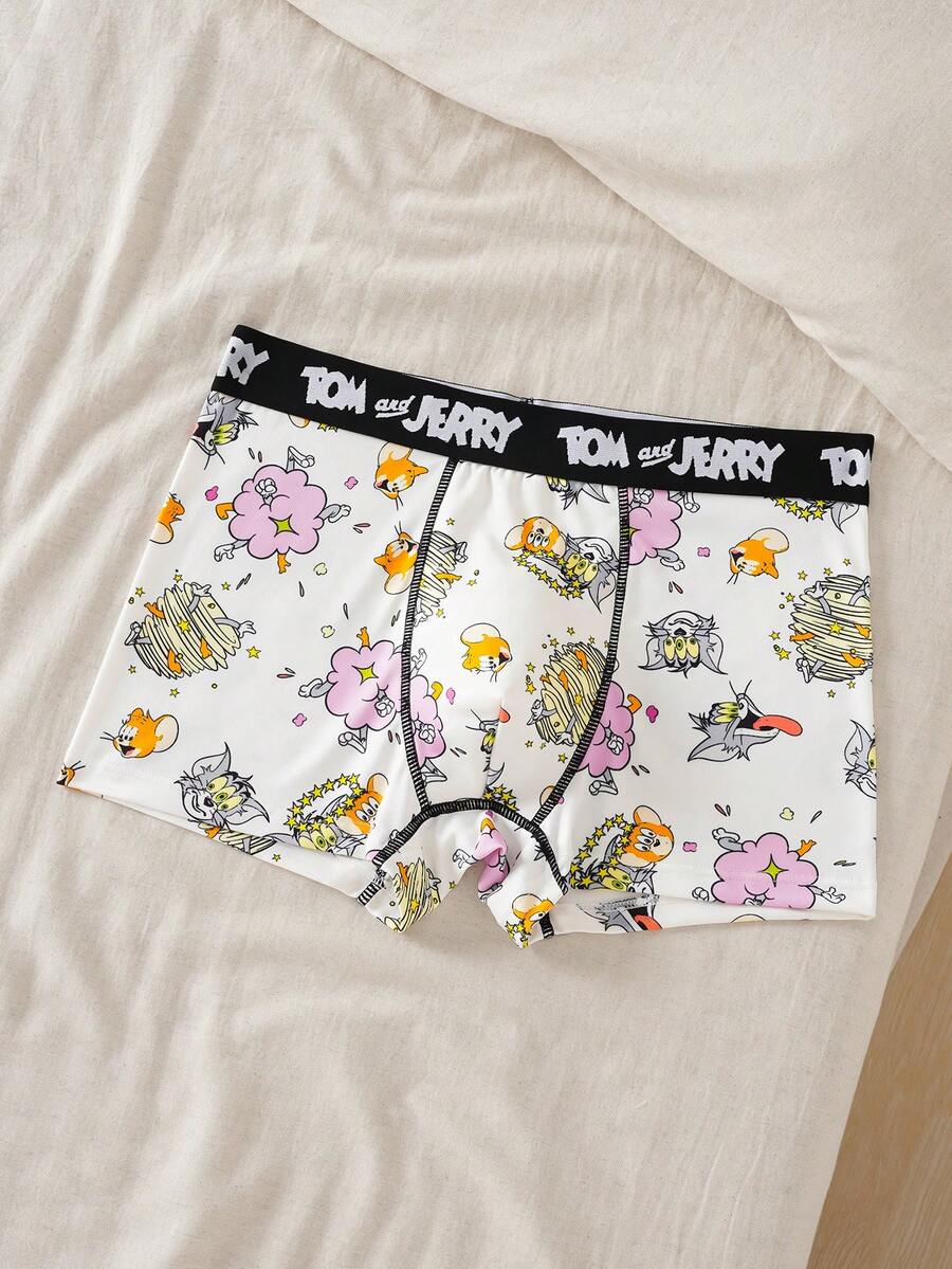 TOM & JERRY X SHEIN Men's Letter Waistband Casual Cartoon Boxer Briefs - White - View 1