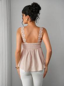 Momance Áo hai dây ren bầu có nơ phía trước, kiểu dáng chữ A với viền bèo nhún. - Bụi hồng - Xem 2